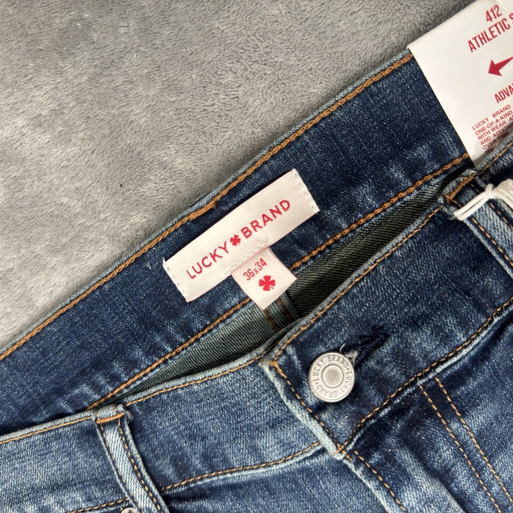 Lucky Brand Jeans Mens 36x34 412 Athletic Slim 2 Way Stretch Medium Wash Denim - Picture 7 of 15